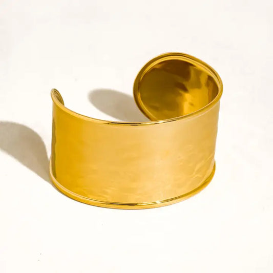 18K Gold Non-Tarnish Wide Statement Cuff Bracelet - Yellow Gold