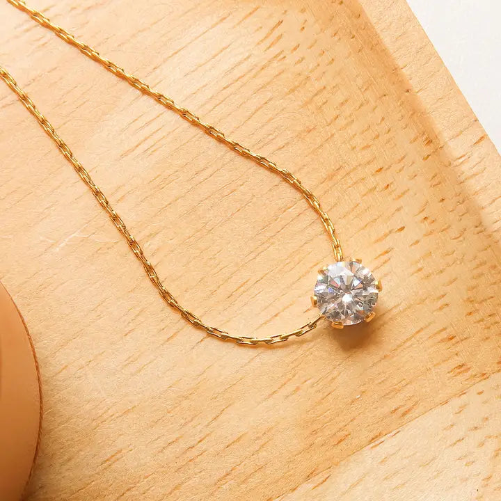 Ciara 18K Non-Tarnish Petite Round CZ Necklace - Yellow Gold