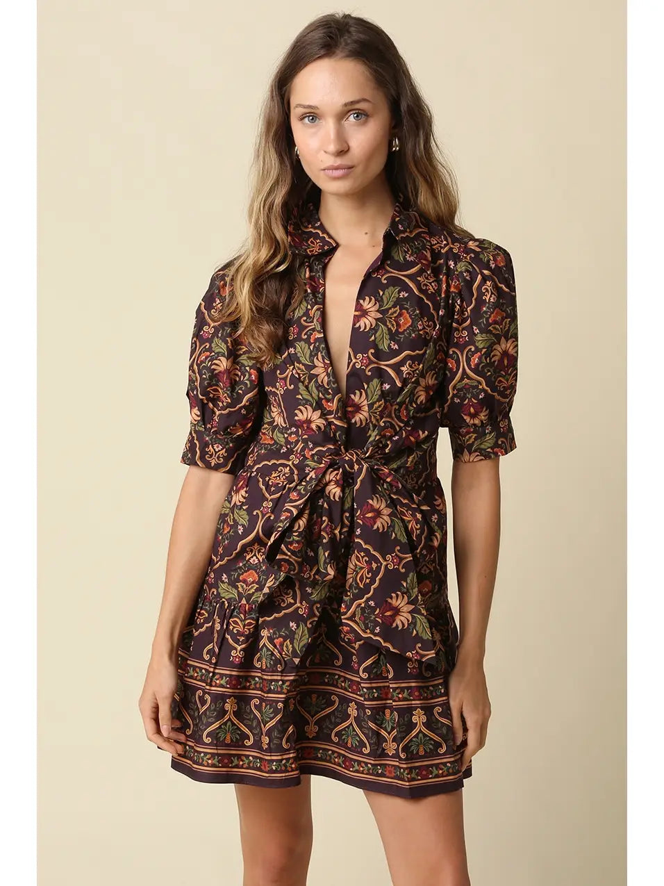 Wrap Mini Dress - Chocolate Floral