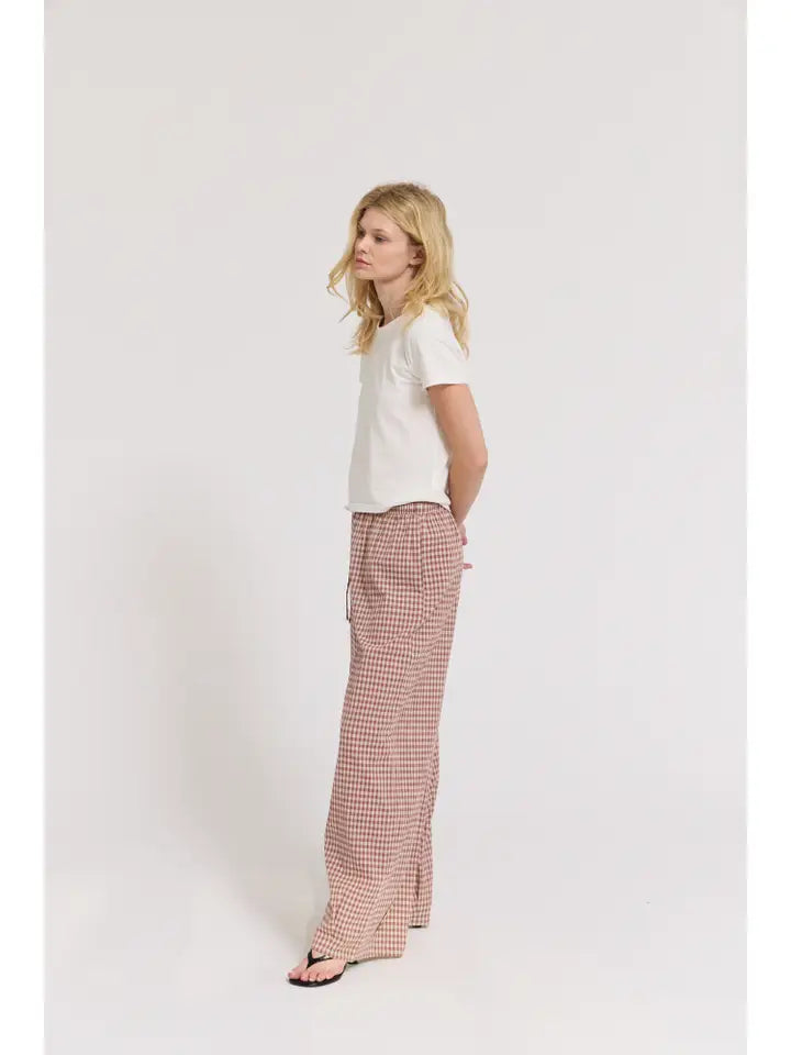 Grade + Gather - Relaxed Fit Gingham Pants - Dusty Rose