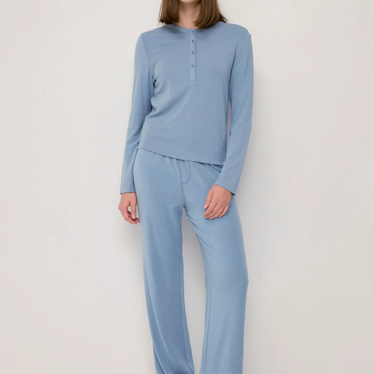 Knit Wide Leg Boxer Pants - Light Blue