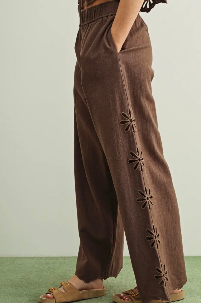 Embroidered Pants - Chocolate Brown