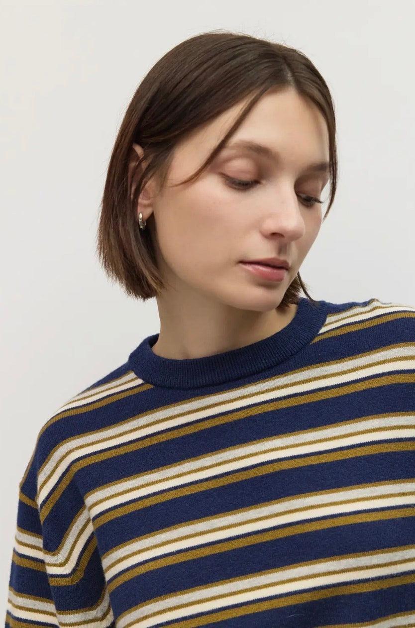 Striped Relaxed Sweater - Navy Multi