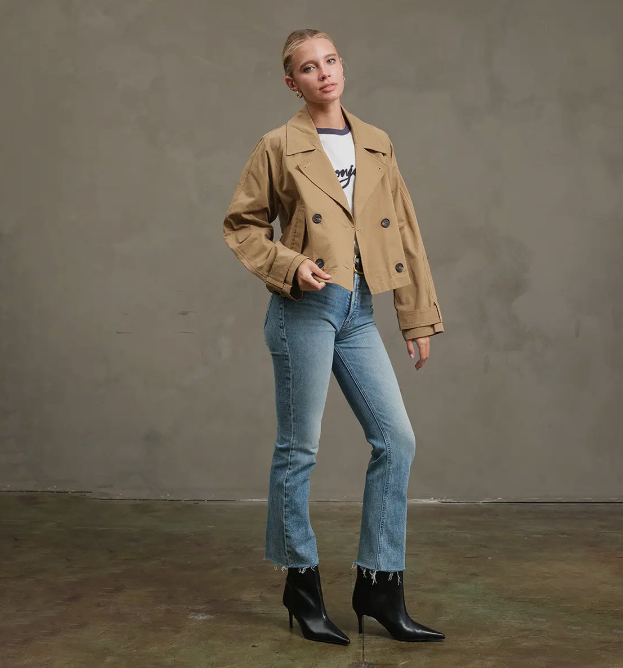 Short Double-Breasted Trench Jacket - Khaki Beige