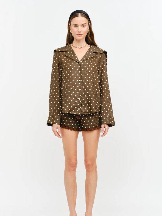 Maggie Blouse - Chocolate Polka Dot