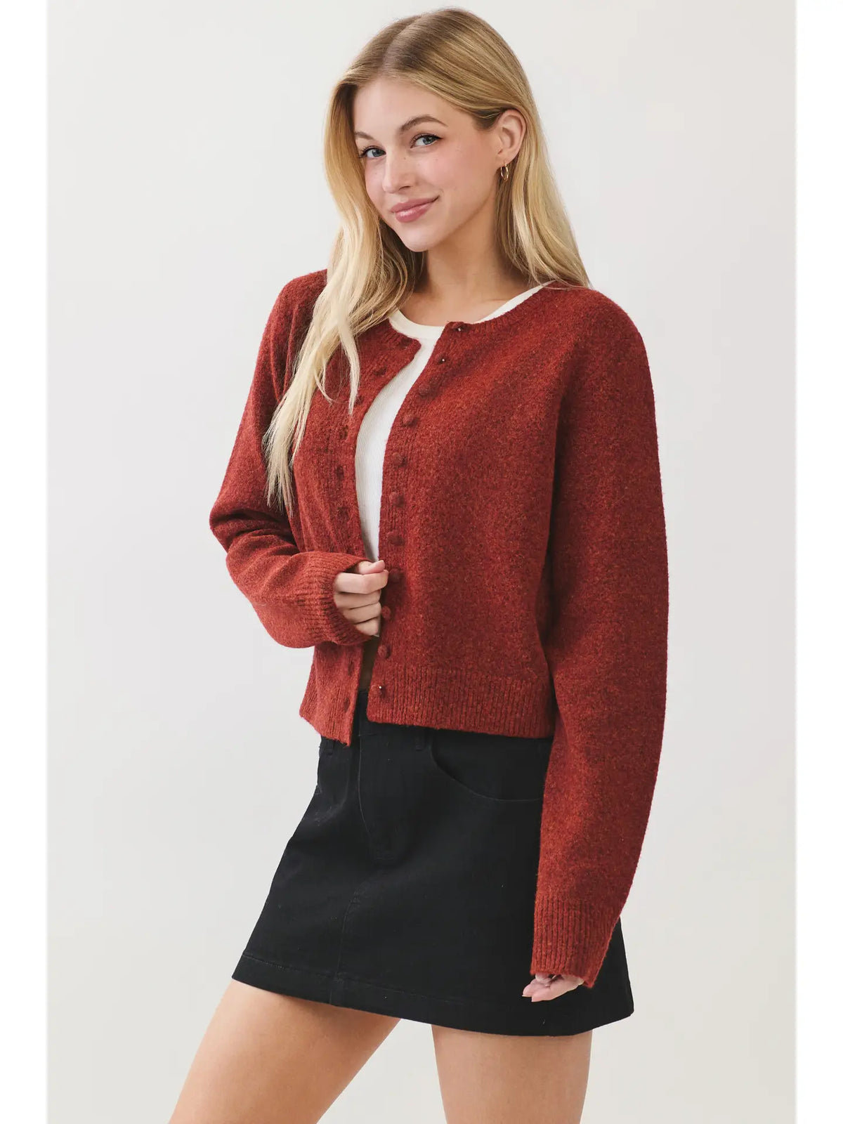 Button Down Long Sleeve Cardigan - Rust