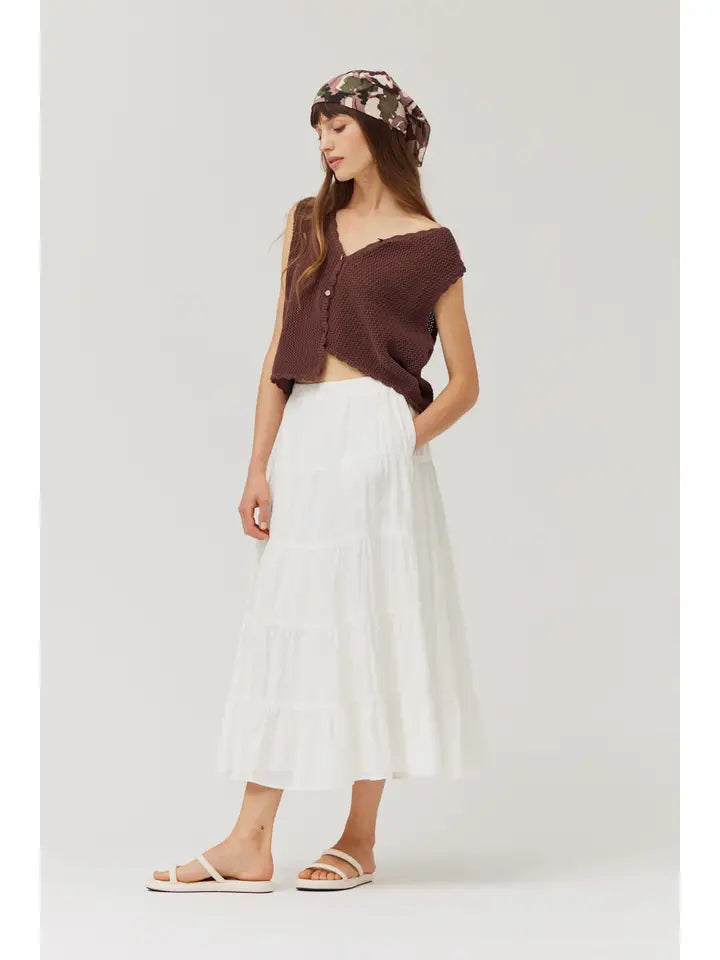 Grade + Gather - Tiered Midi Skirt - Off White