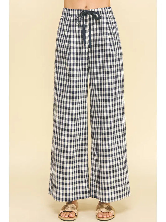 Plaid Wide Pants - Navy