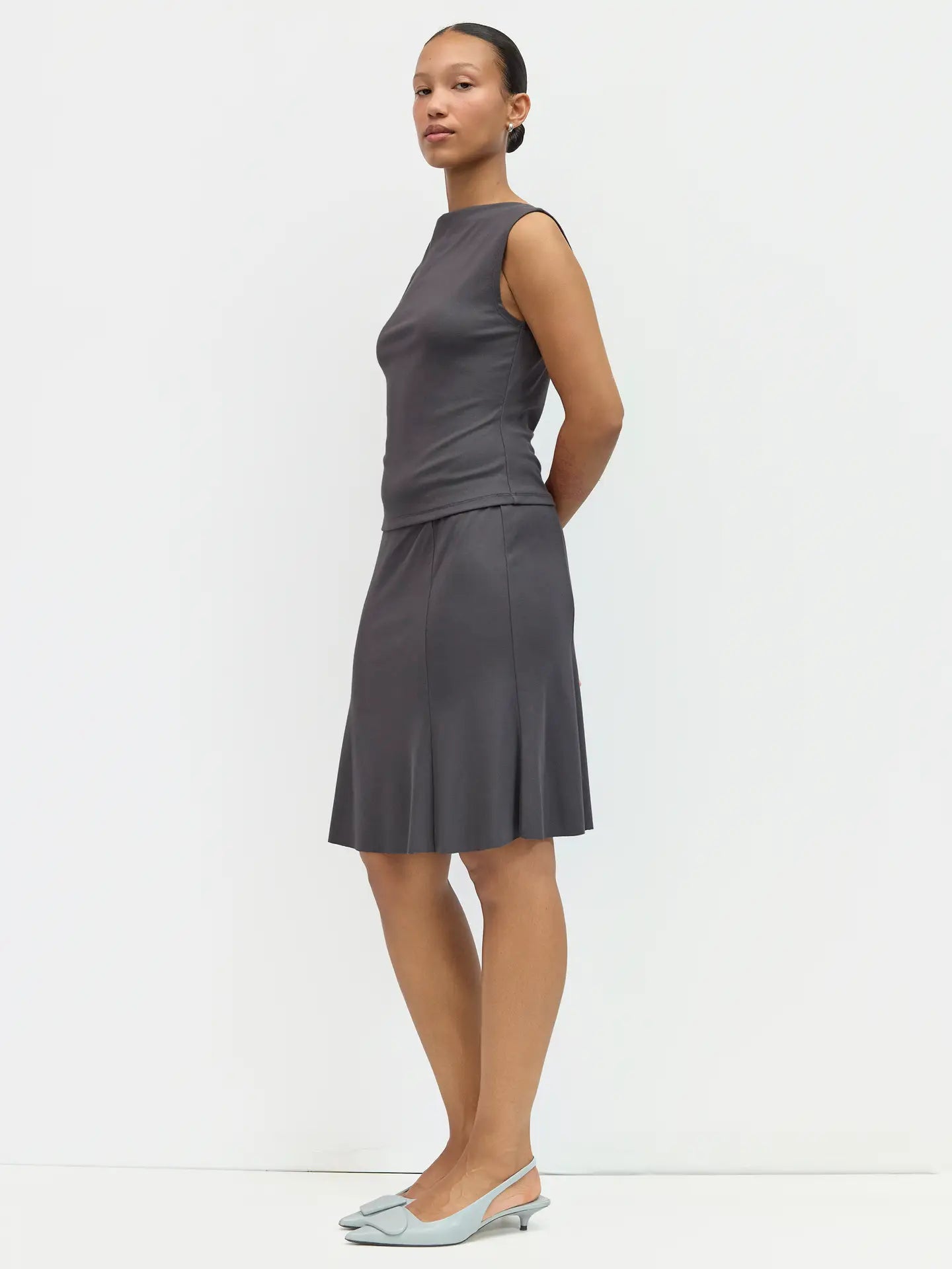 Sleeveless Cowl Neck Modal Knit Top - Charcoal