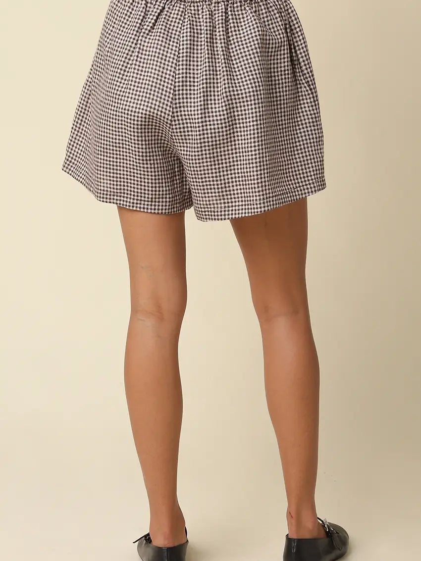 Gabi Gingham Linen Short - Brown Natural