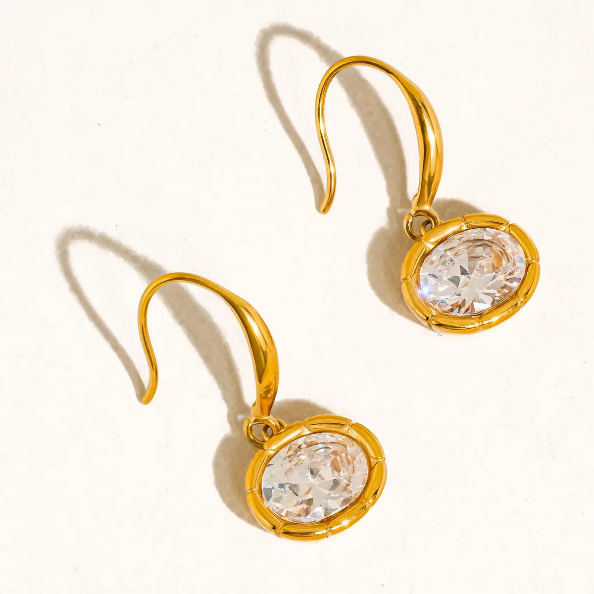 Rebekah 18K Non-Tarnish Oval CZ Earrings - Gold