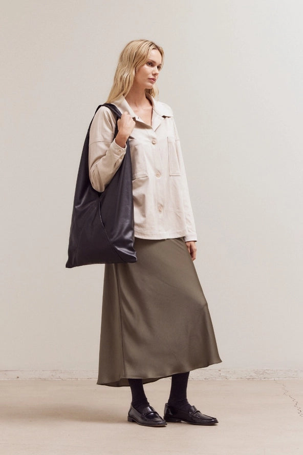 Grade + Gather - Flared Satin Maxi Skirt - Martini Olive