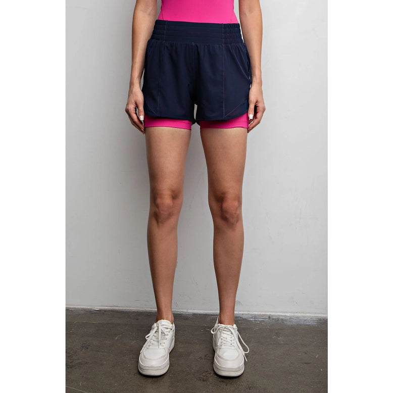 Stretch Woven Active Short with Mesh - Navy