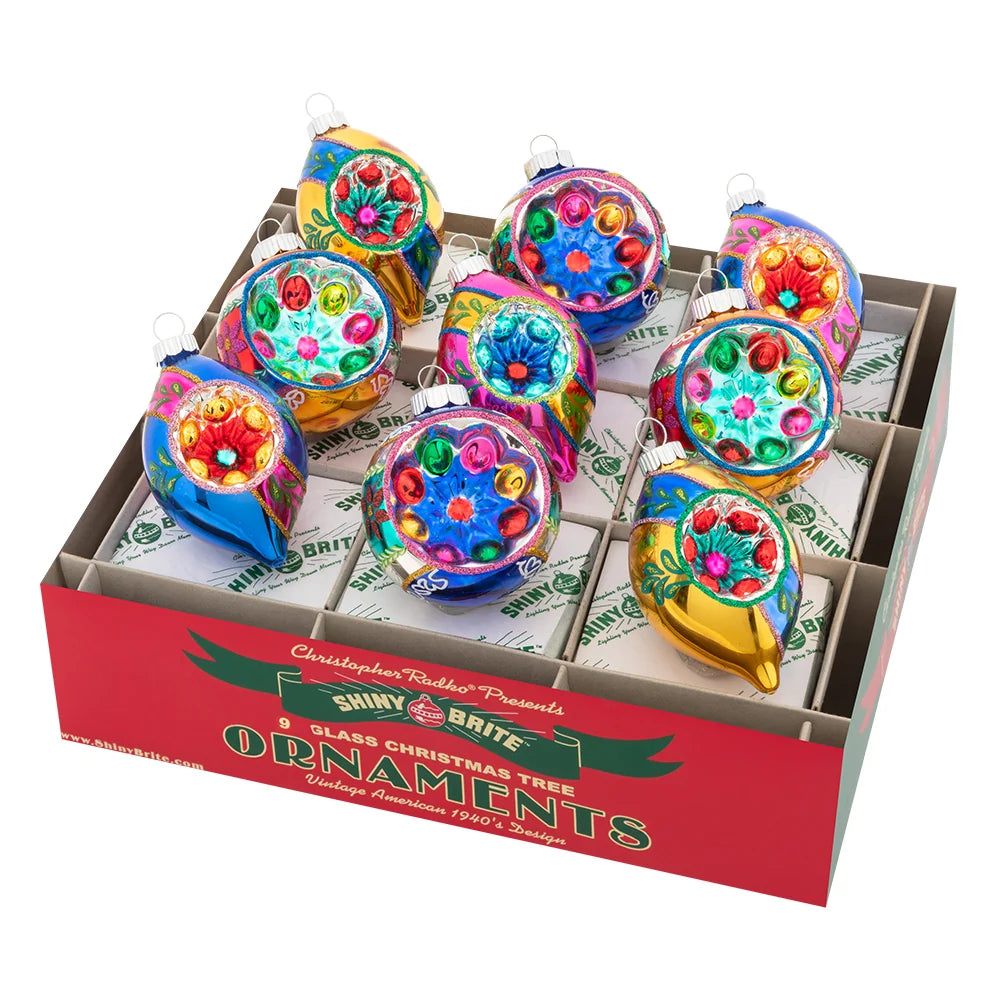 Shiny Brite - Christmas Confetti 9 Count 2.5" Rounds & Reflector Tulips