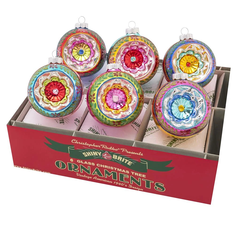 Shiny Brite - Christmas Confetti 6 Count 3.25" Decorated Reflector Rounds