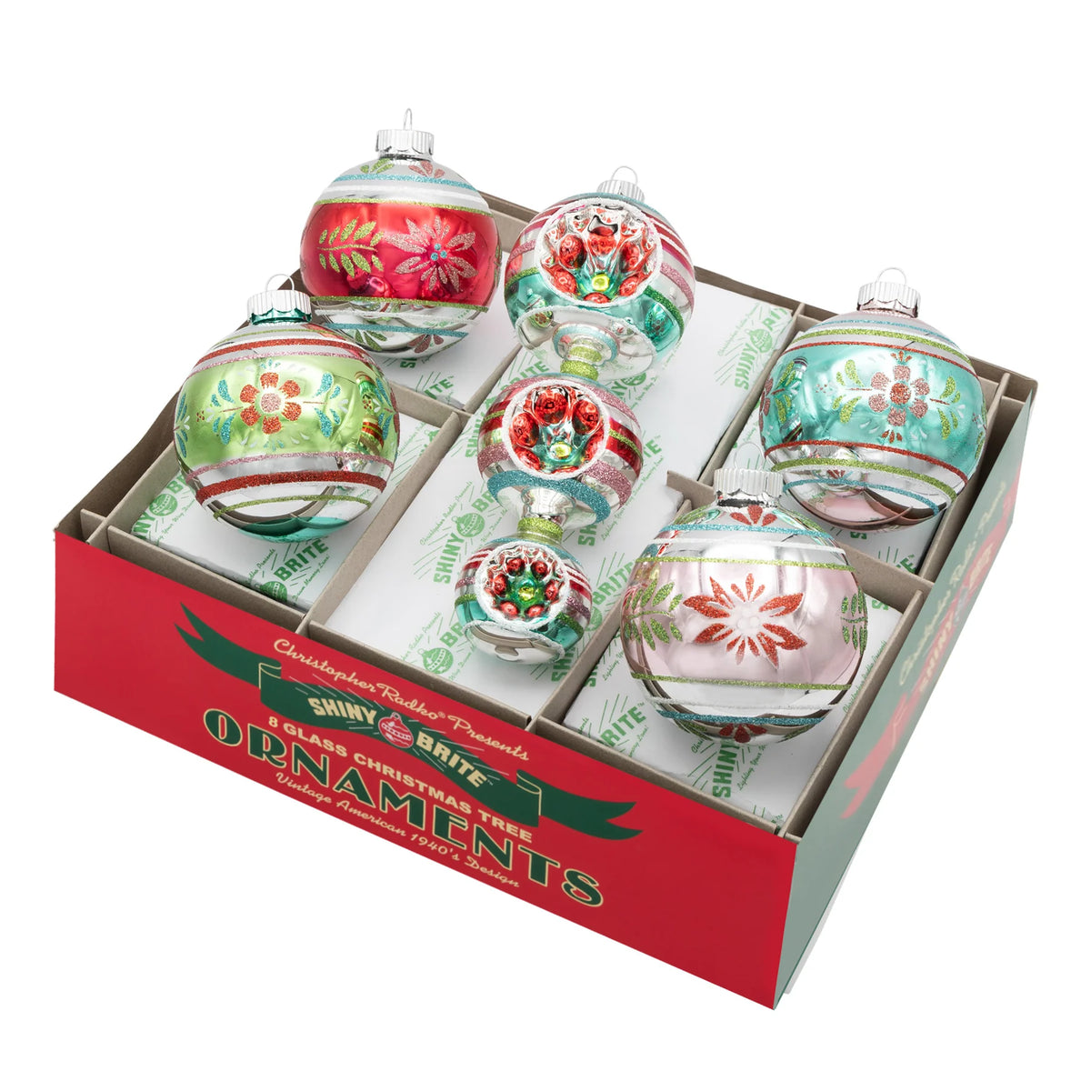 Shiny Brite - Festive Fete 5 Count 3.25" Decorated Rounds & 7' Shape