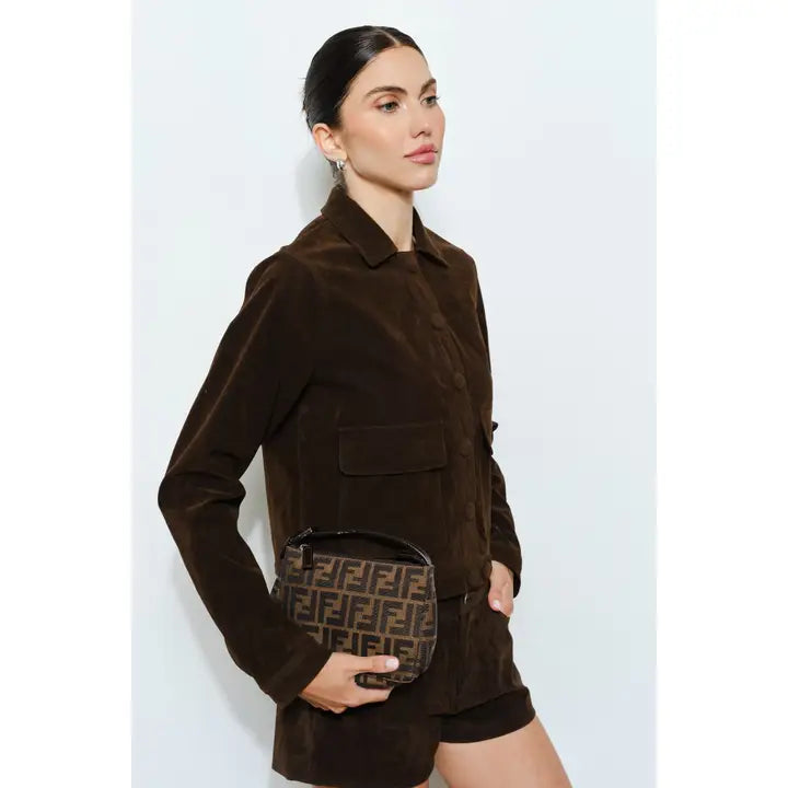 Greta Suede Button Jacket - Brown