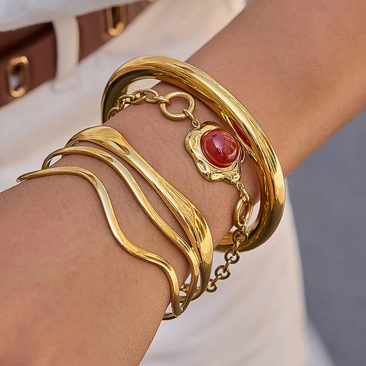 Roussel 18K Gold Non-Tarnish Classic Cuff Bangle - Yellow Gold