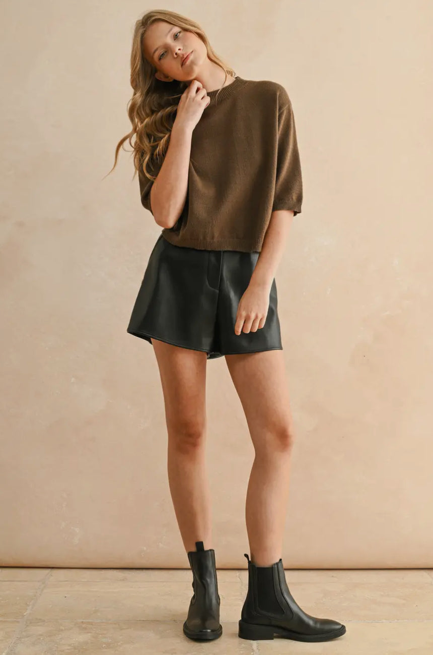 Short Sleeve Sweater Top - Olive