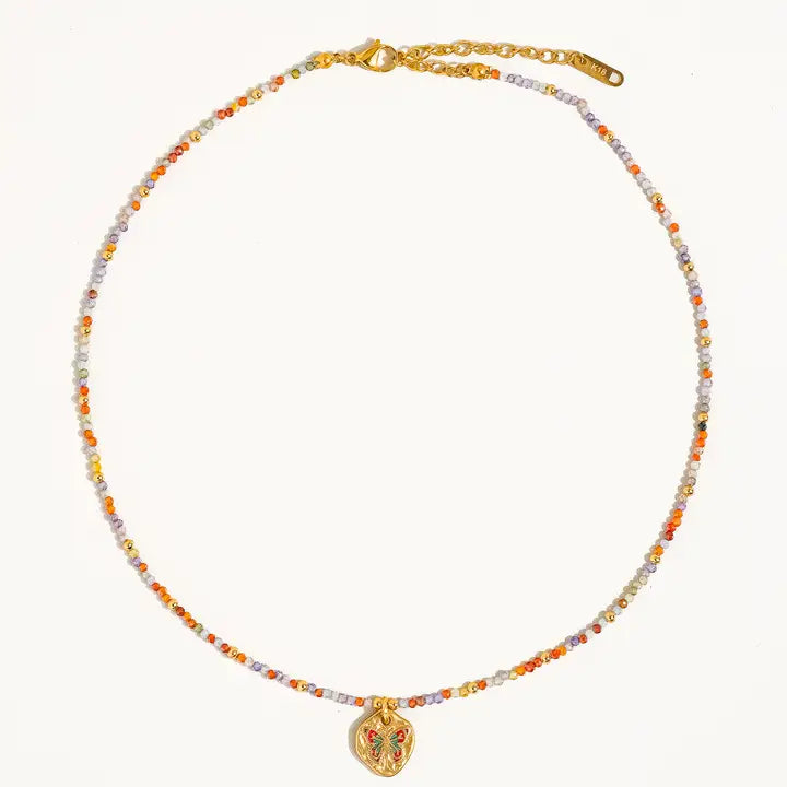 18K Gold Handmade Beaded Butterfly Necklace