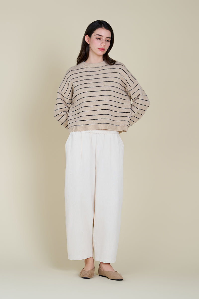 Grade + Gather - Stripe Sweater Top - Greige