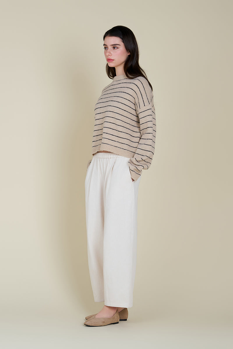 Grade + Gather - Stripe Sweater Top - Greige