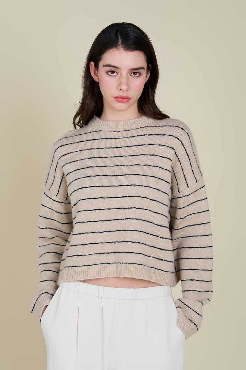 Grade + Gather - Stripe Sweater Top - Greige