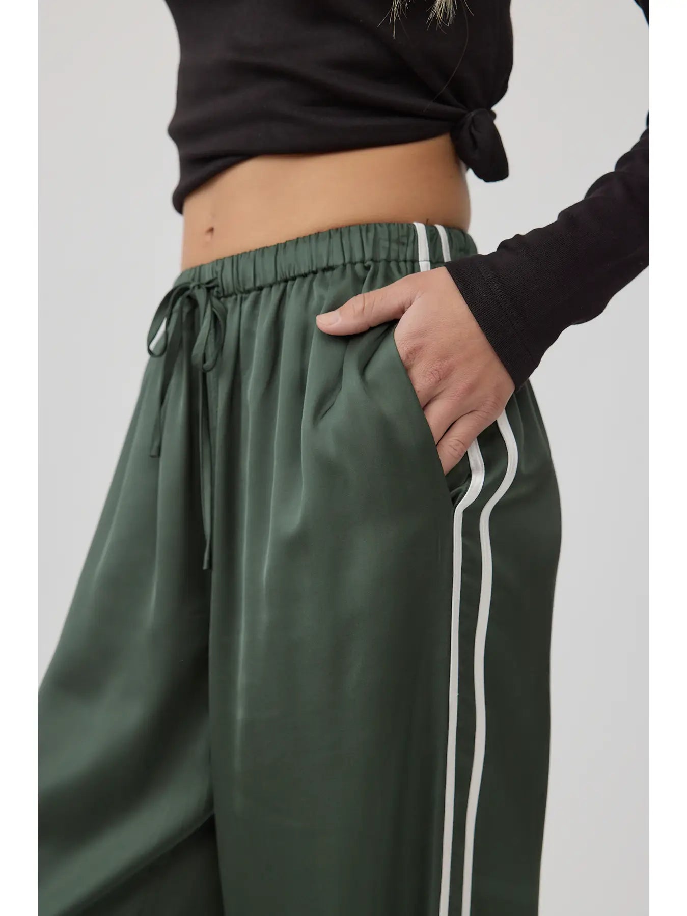 Elastic Waist Straight Pants - Deep Green