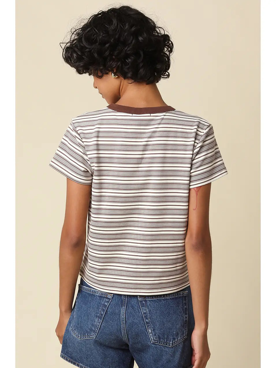 Mila Stripe Baby Tee - Brown + Cream