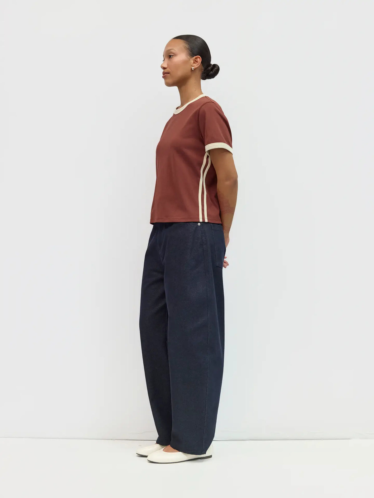 Sporty Contrast Tee - Brown + Cream