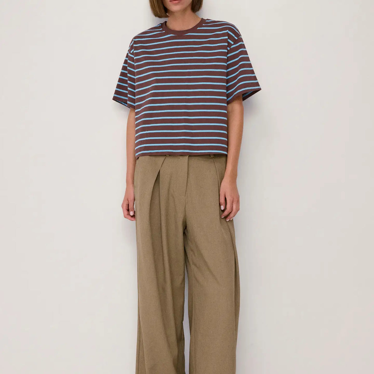 Relaxed Striped Tee - Brown + Blue