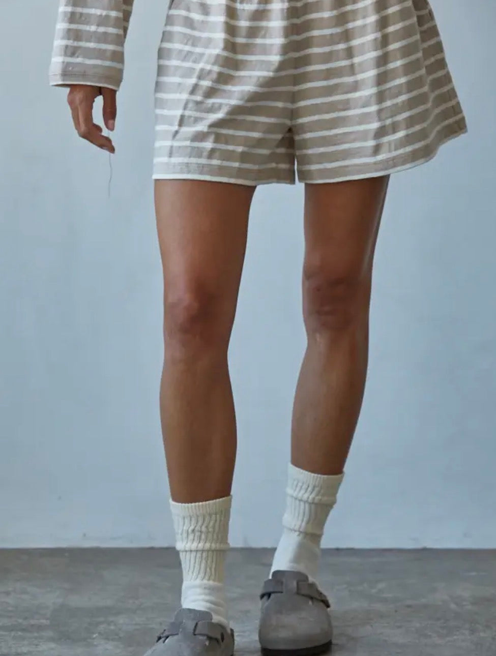 Striped Knit Shorts - Taupe & White