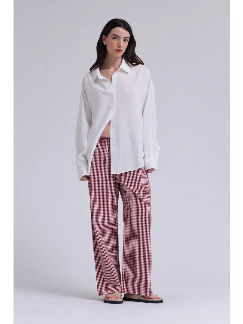 Grade + Gather - Relaxed Fit Gingham Pants - Cardinal