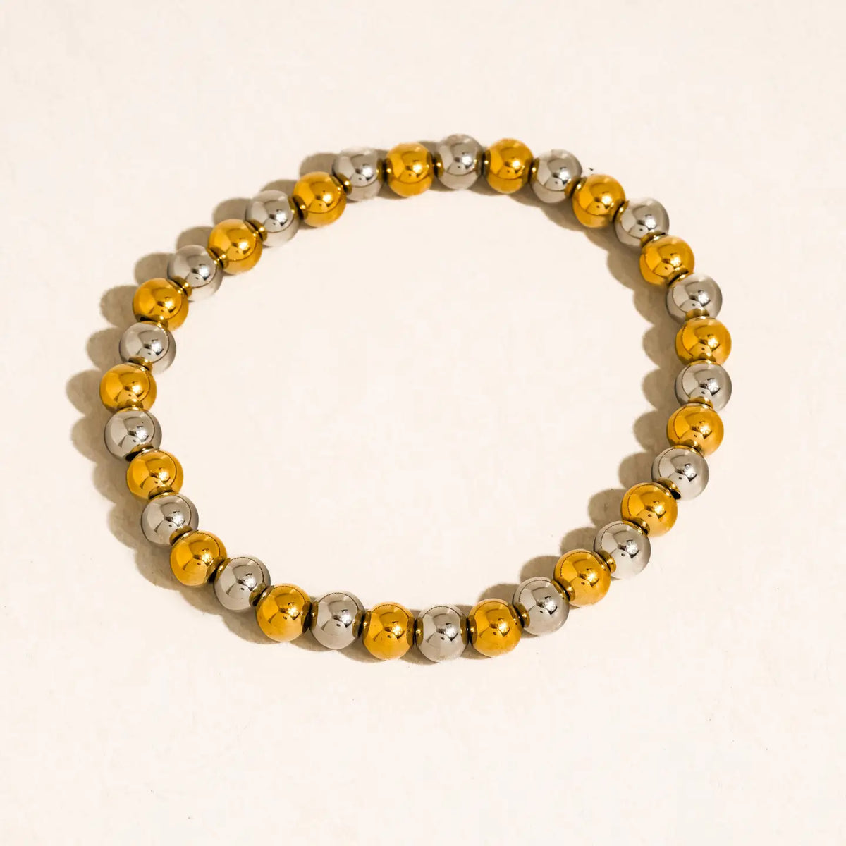 Perlisse 18K Gold Non-Tarnish Two Tone Beaded Bracelet - Medium Beads