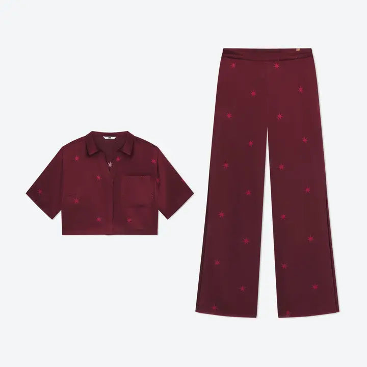 Lunya - Washable Silk High Rise pant Set - Burgundy Anise