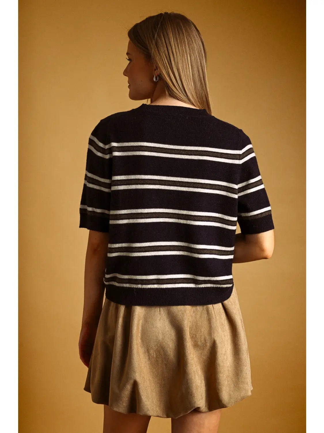 Short Sleeve Knit Top - Navy Multi