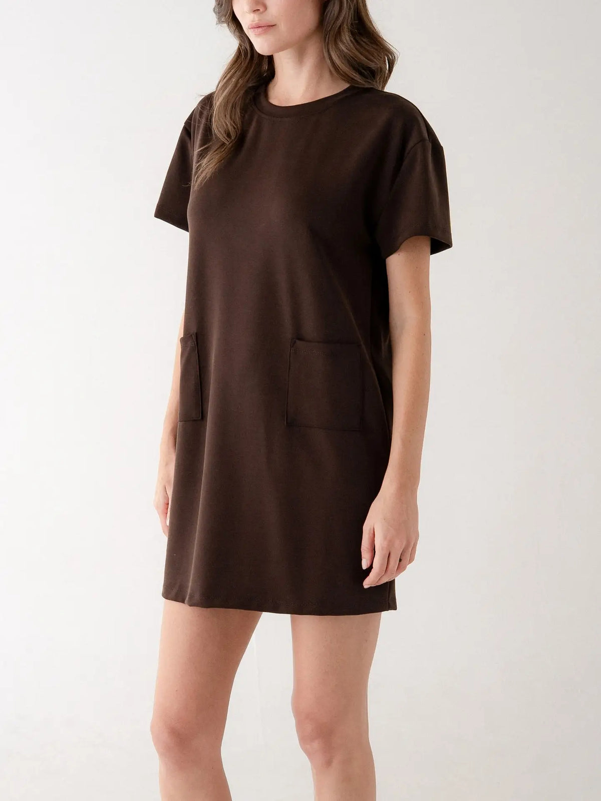 Short Sleeve T-Shirt Dress - Coffee Brown