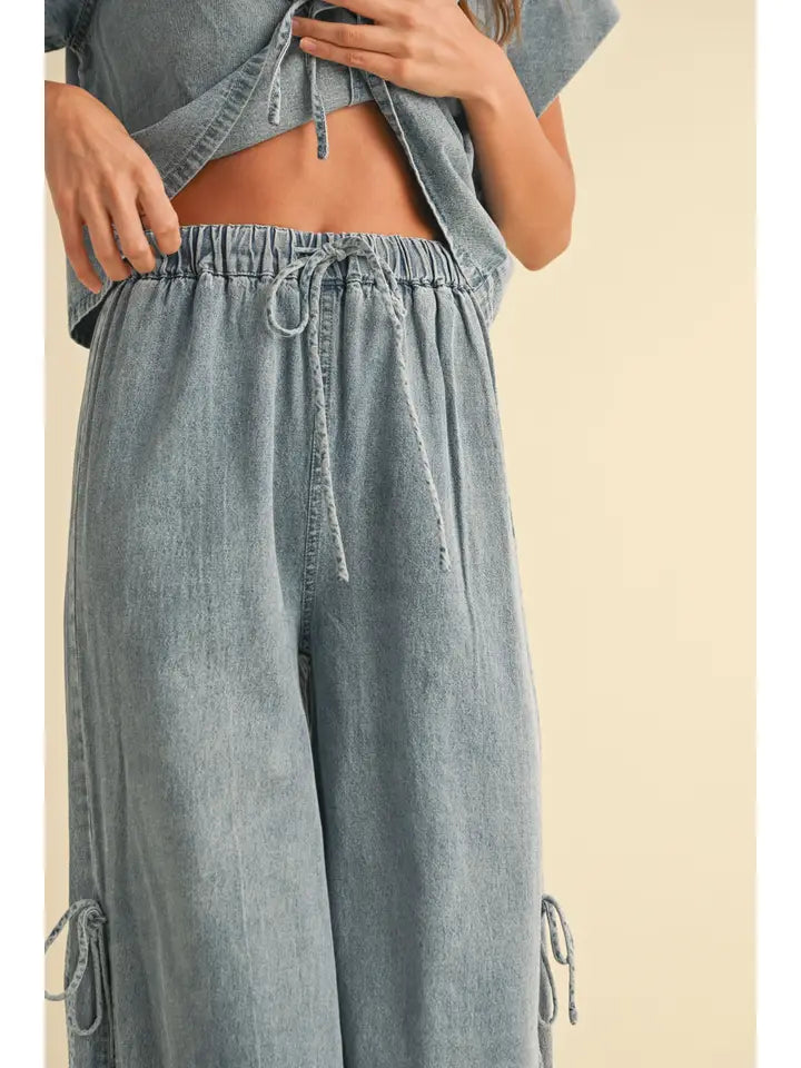 Side Tie Pants - Denim