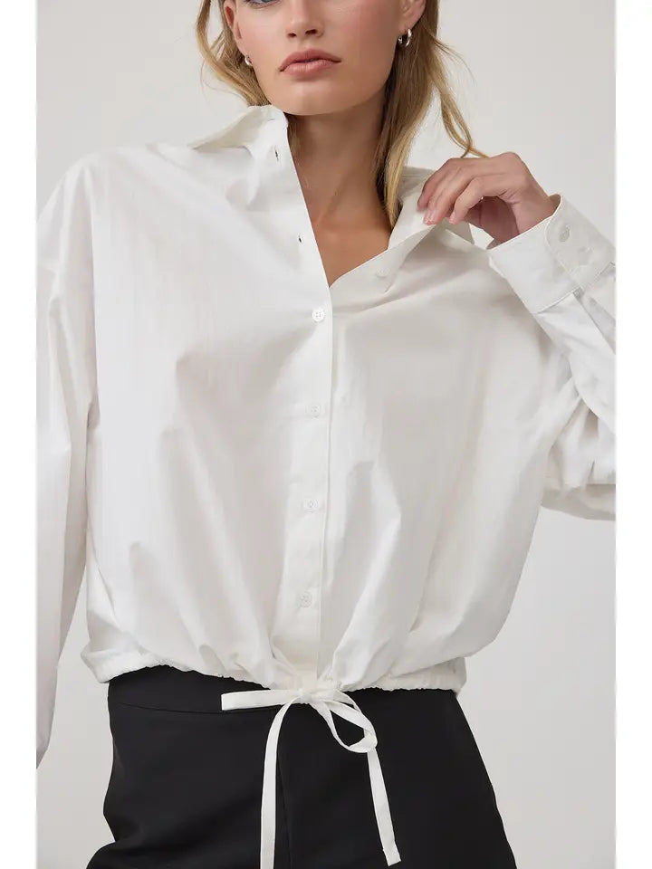 Button Up Drawstring Top - White