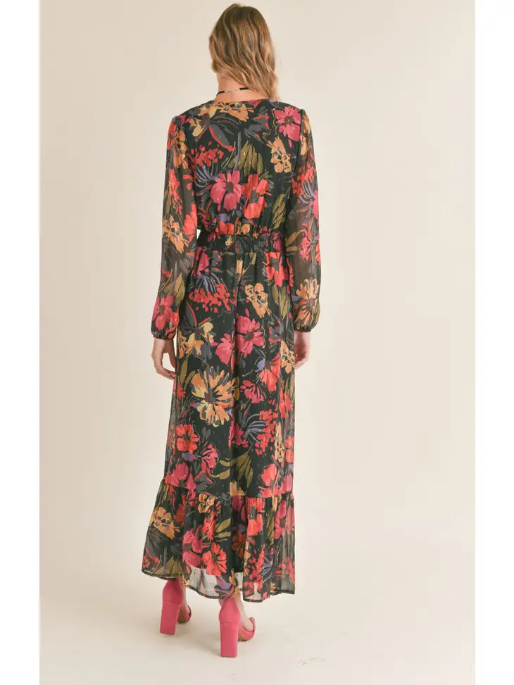 Among the Stars Surplice Maxi Dress - Black Multi