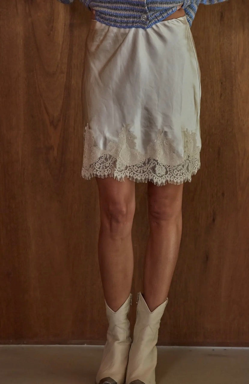 Satin Midi Skirt - Pearl