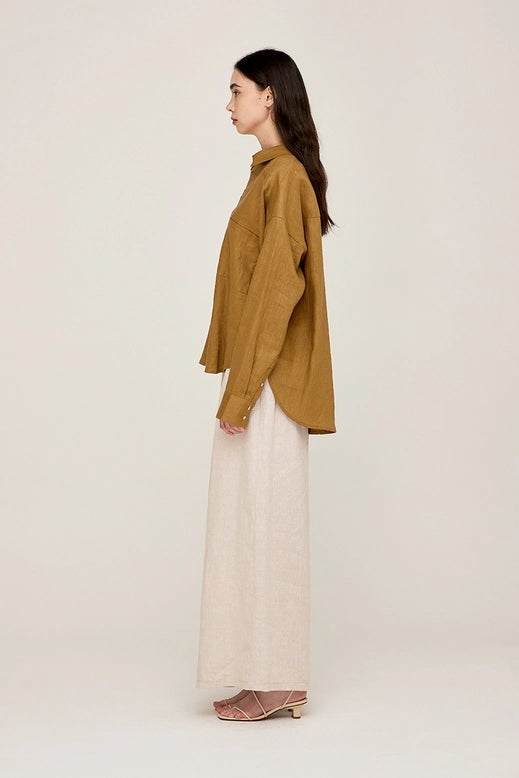 Grade + Gather - Oversized Linen Shirt - Brown Olive