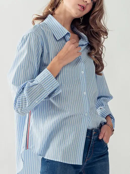 Loose Fit Button Down - Blue Stripe