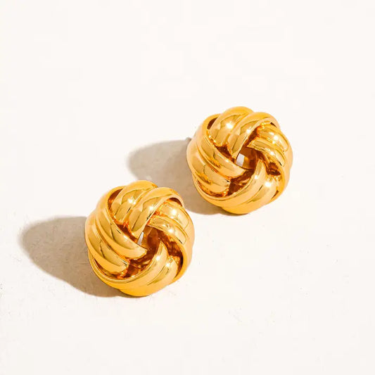 Alix 18K Gold Basket Weaved Classic Studs - Yellow Gold