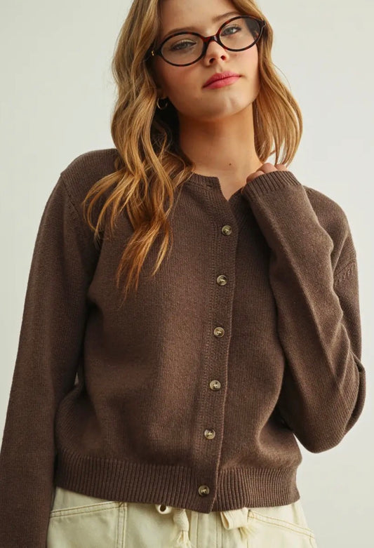 Button Front Sweater Cardigan - Brown