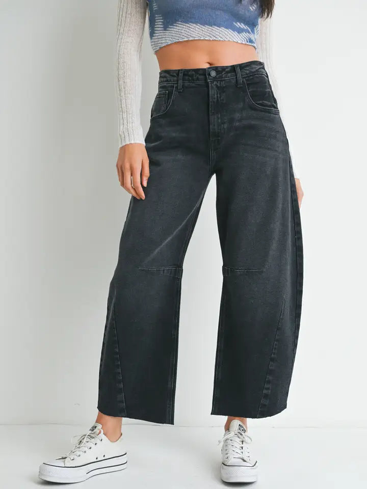 Barrel Jean with Seams - Washed Black