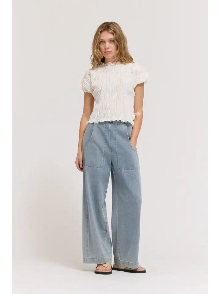 Grade + Gather - Shirring Ruffle Top - Off White
