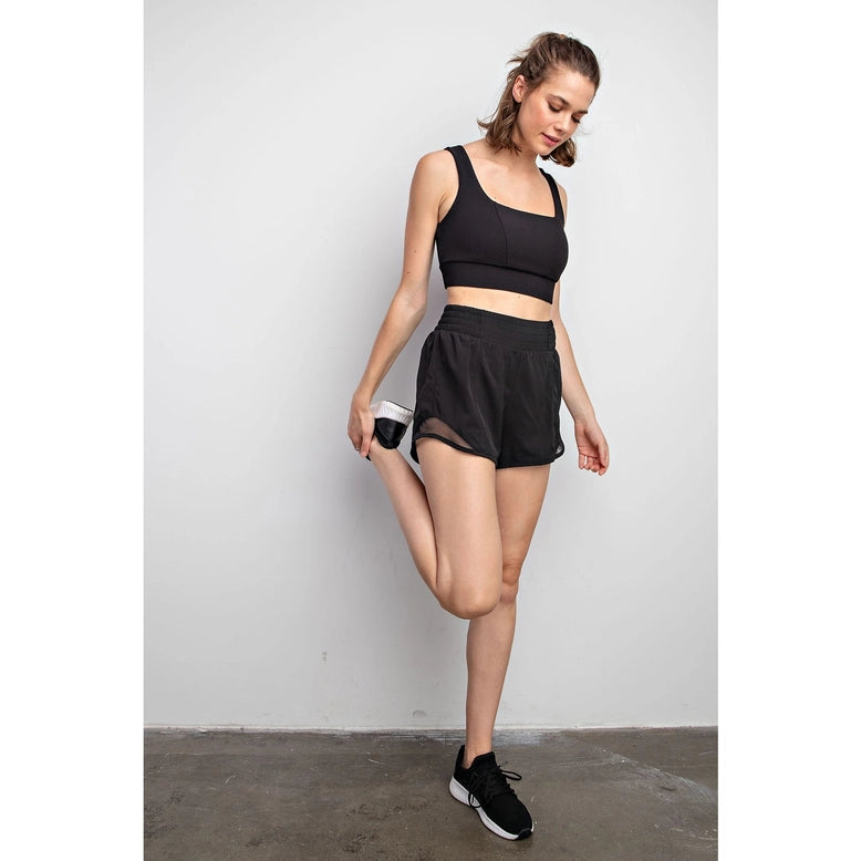 Stretch Woven Active Short with Mesh - Black