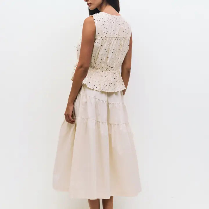 Tiered Tie Front Blouse - Cream