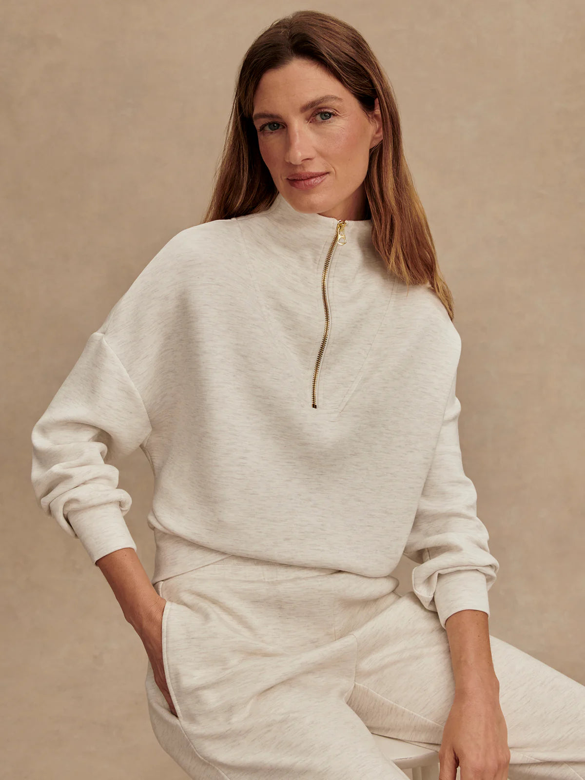 Varley - Hawley Half Zip Sweat - Ivory Marl